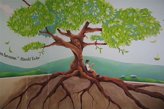 North of the Line Café mural 1: big tree with lots of roots